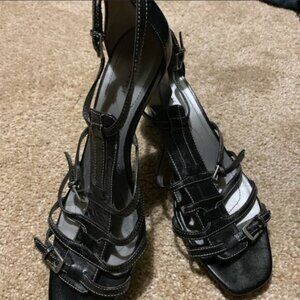 Tahari t-strap black sandal heels 8.5